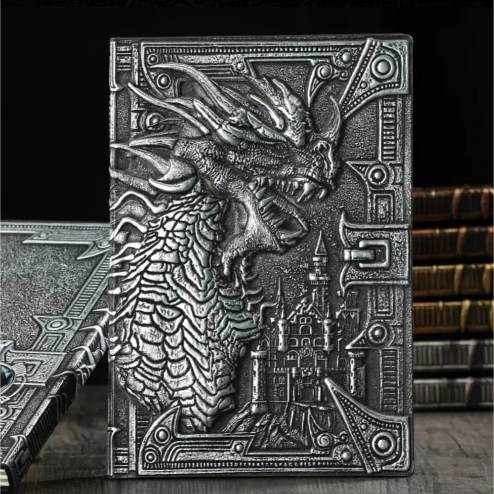 Silver dragon journal embossed fantasy detailed diary planner manifest Ledger